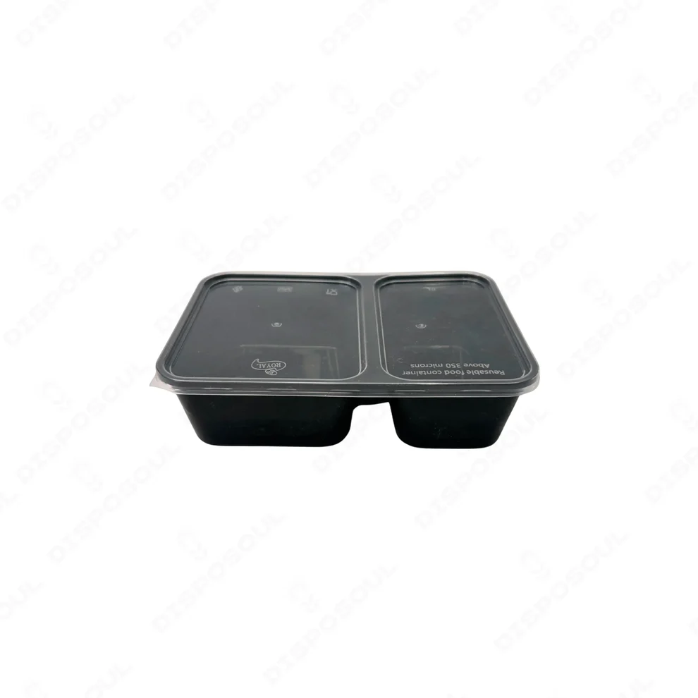 Disposoul Tamper Proof 2 Compartment Meal Box Tray With Lid